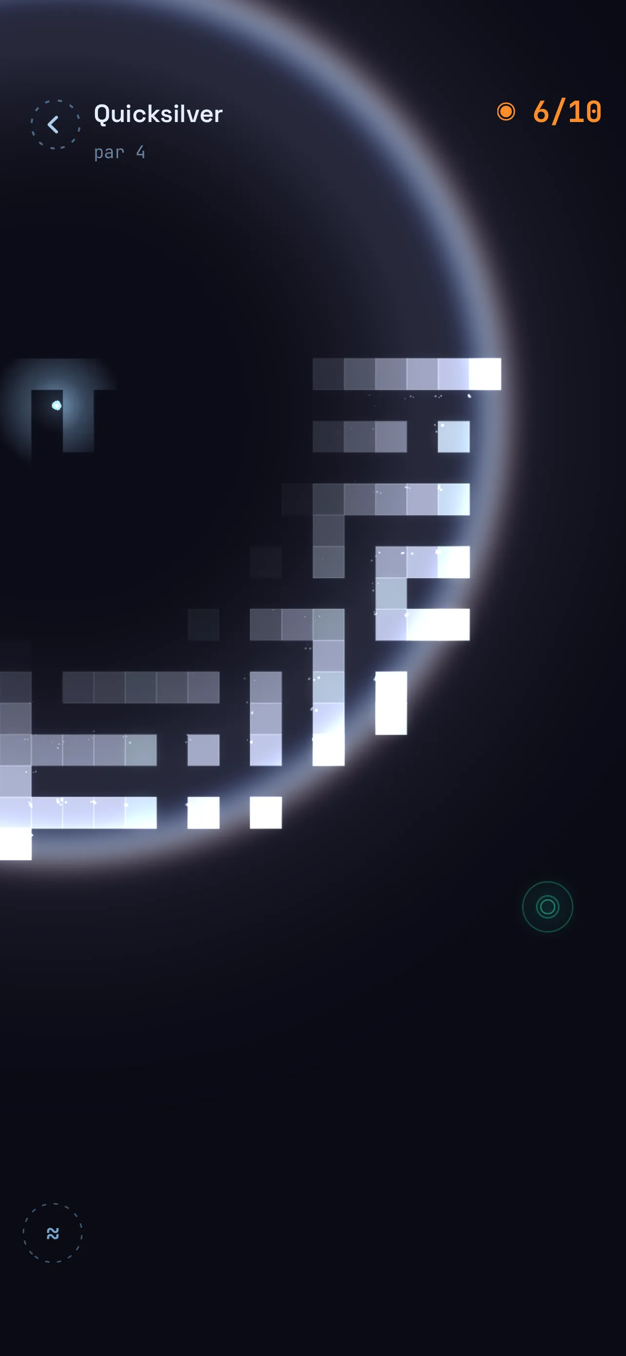 Level Quicksilver: silver-white walls revealed by an echo bent around corners
